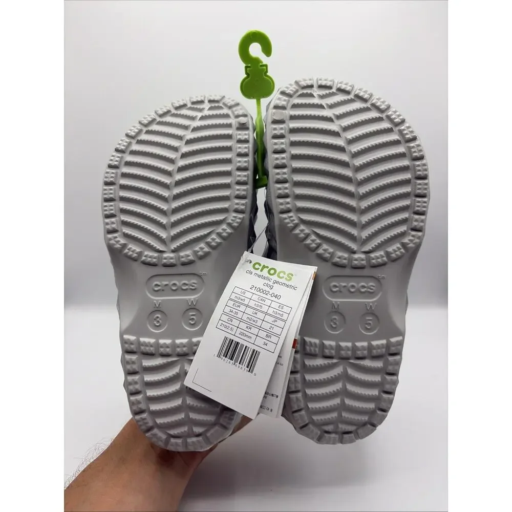 Crocs Classic Silver Metallic Geometric Clog Sz US M3 W5 NWT 210002-040